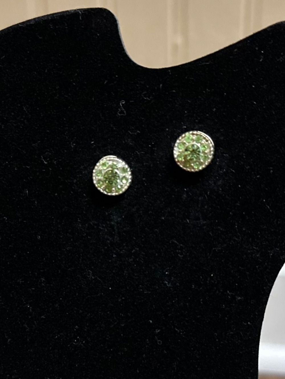 Green Pavé Crystal Halo Stud Earrings | Fashion Jewelry